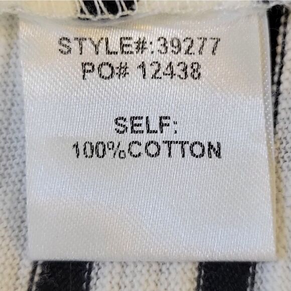 Skies Are Blue Navy Blue & White Stripe Leaf Embroidery Rolled Sleeve Top Size M - Picture 6 of 8